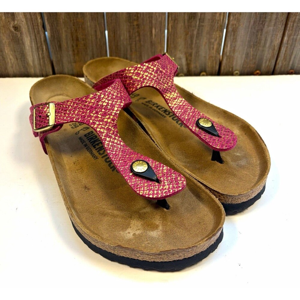 Birkenstock Womens Pink Gold Metallic Thong Sandals Cork Leather EU 40 US 9 Reg